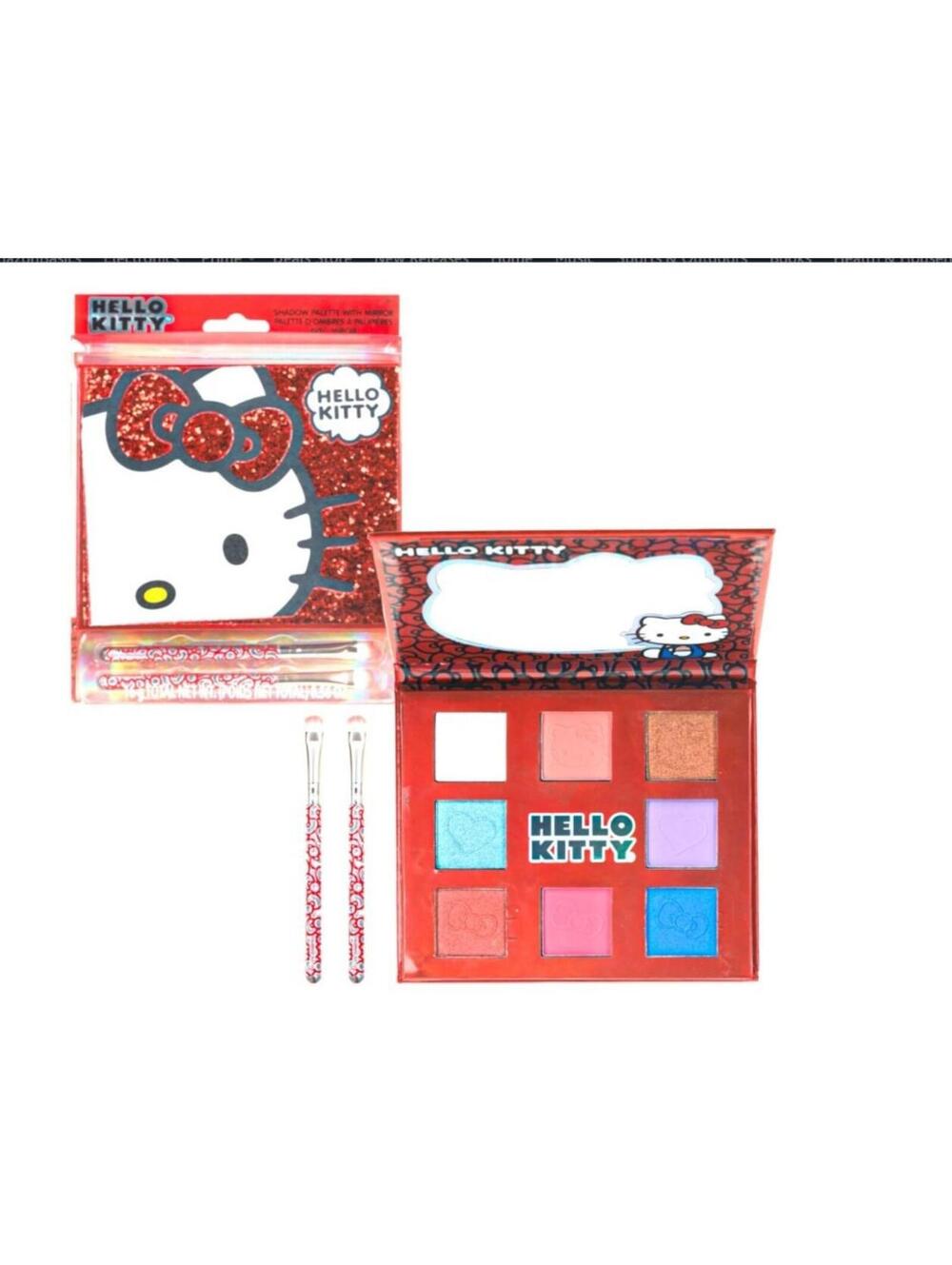 Hello Kitty 8-Color Eyeshadow Palette Shimmery & Blendable Makeup Set w/2 Brush